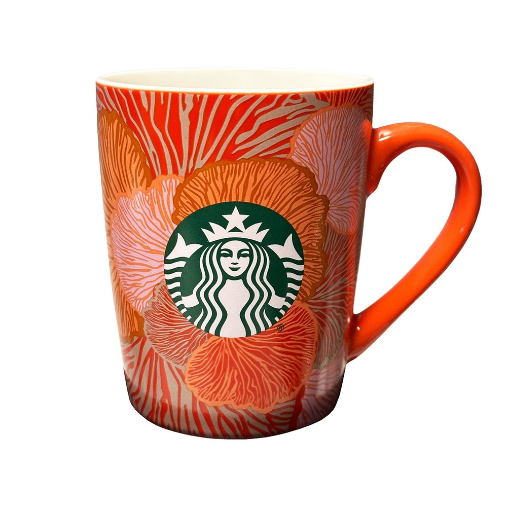 STARBUCKS 2021 Coral Reef Mermaid Logo 10oz Coffee Mug • orange, pink • ceramic